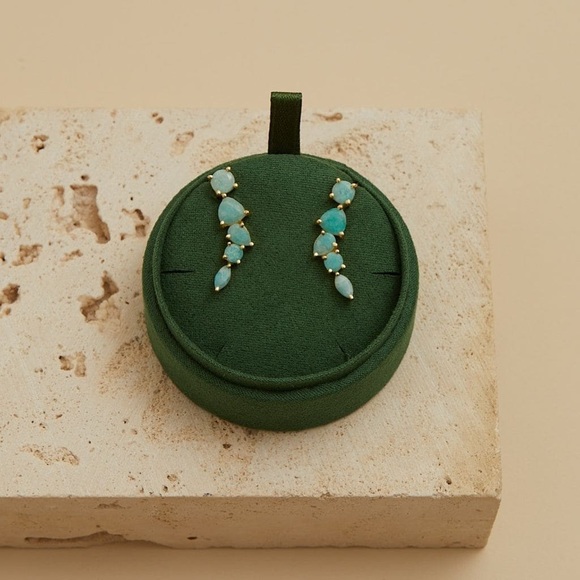 Anthropologie Jewelry - New Anthropologie Mykonos Ear Climbers Amazonite Stones